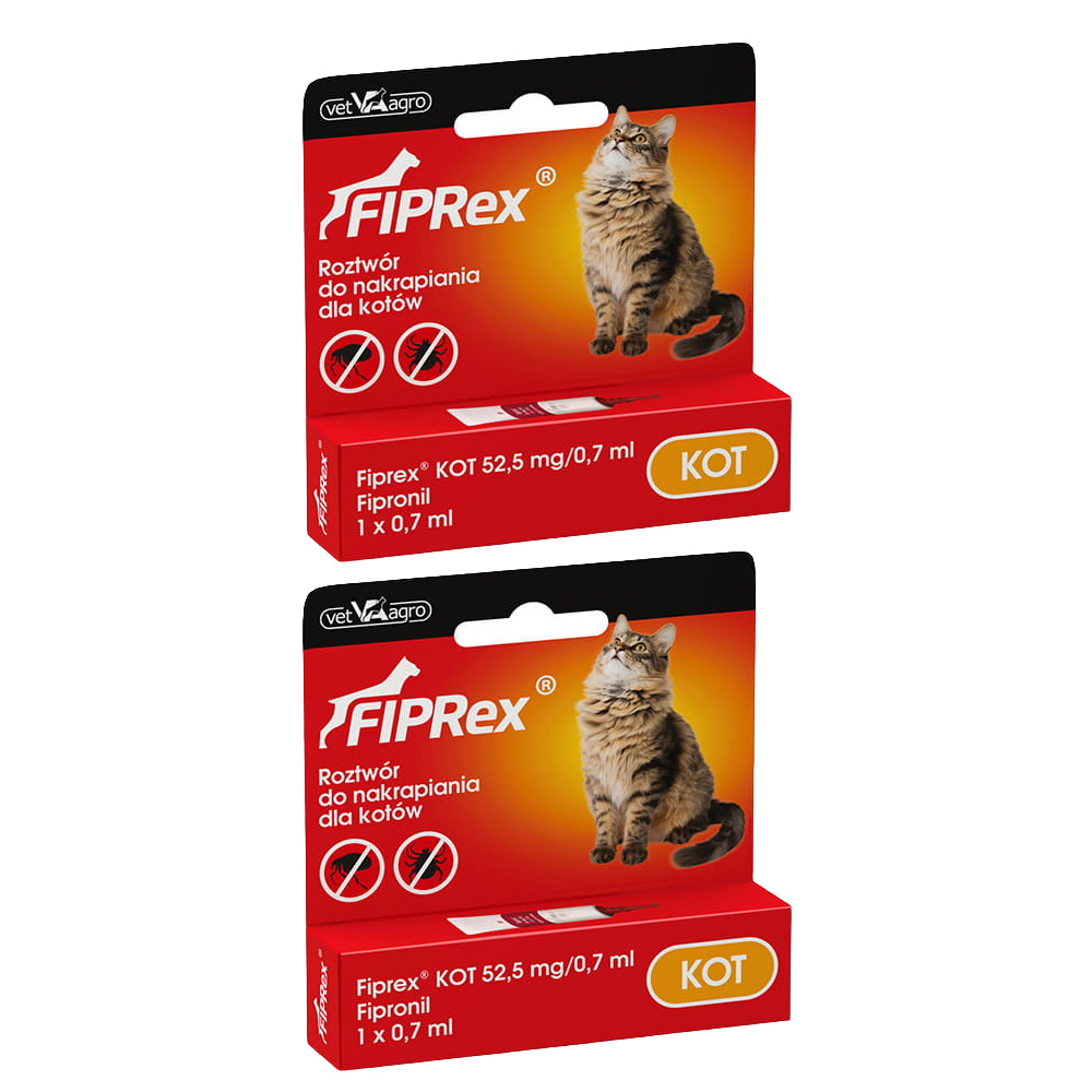 Fiprex KROPLE na Pchły Kleszcze dla Kota 2x0,7ml Ochrona na 60 dni